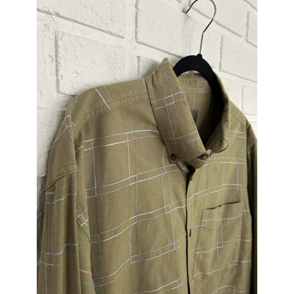 Vintage Territory Ahead Button Up Short Mens L Textured Stitch Squares 90’s